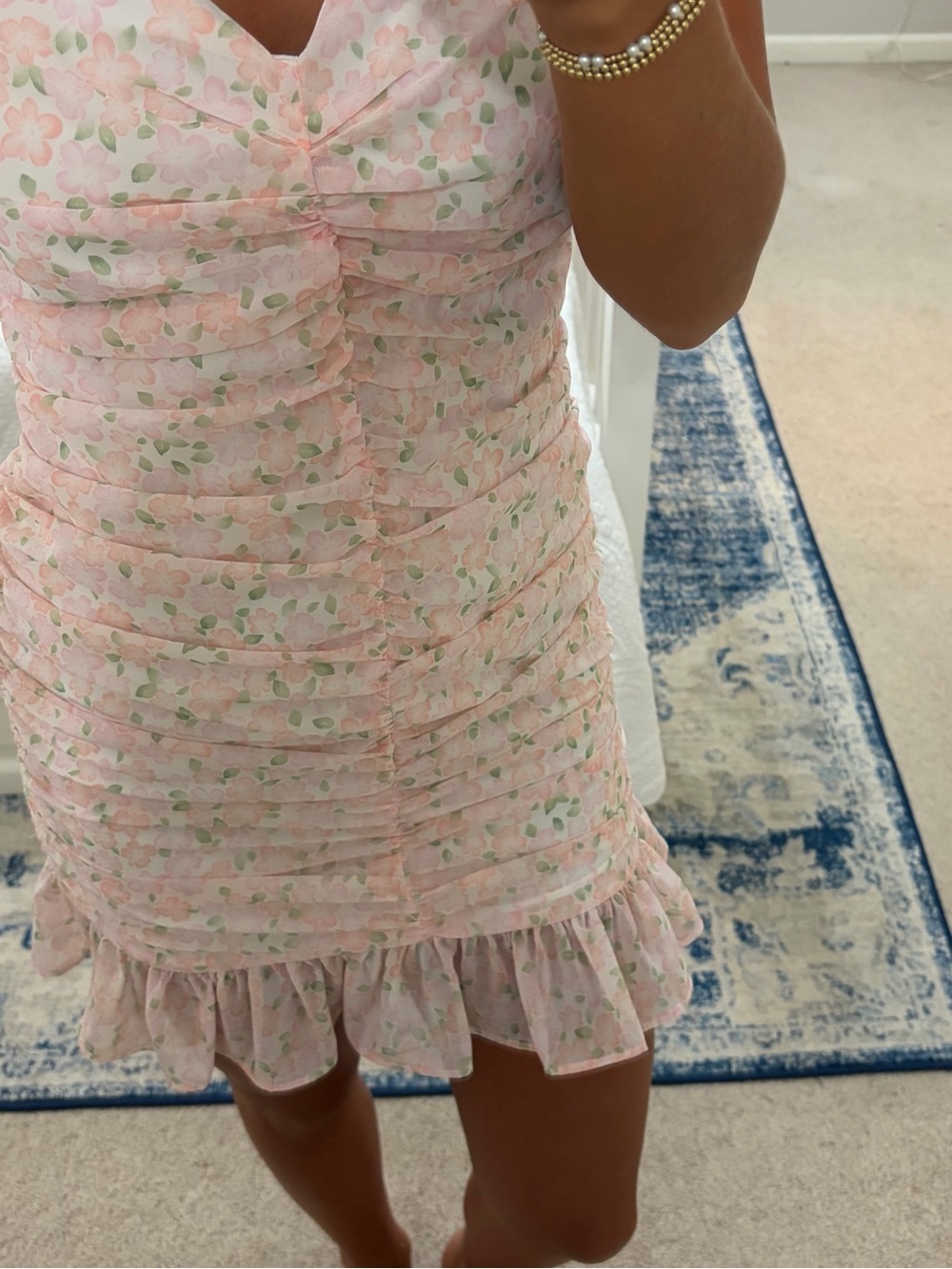 Pink Floral Ruffle Ruched Dress - Picture 2 of 2